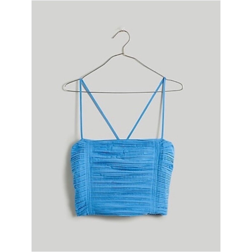Madewell Crinkle Poplin Crop Tube Top Sky Blue